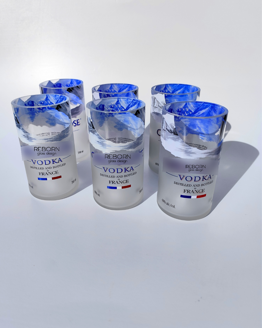 Bicchieri ricavati artigianalmente da bott. Grey Goose