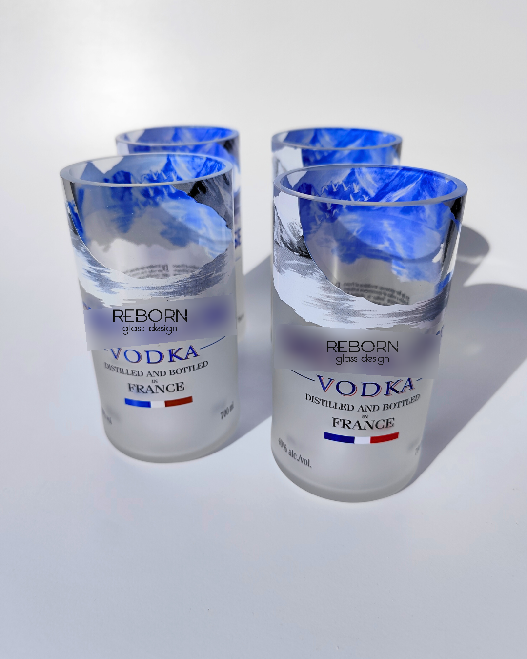 Bicchieri ricavati artigianalmente da bott. Grey Goose